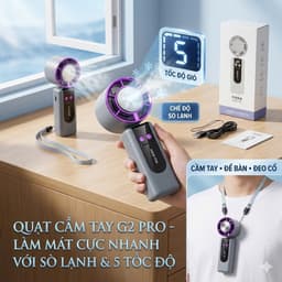 QUẠT CẦM TAY G2 PRO CAO CẤP – 5 CẤP GIÓ, LÀM MÁT SÒ LẠNH MÀN HÌNH LED 9