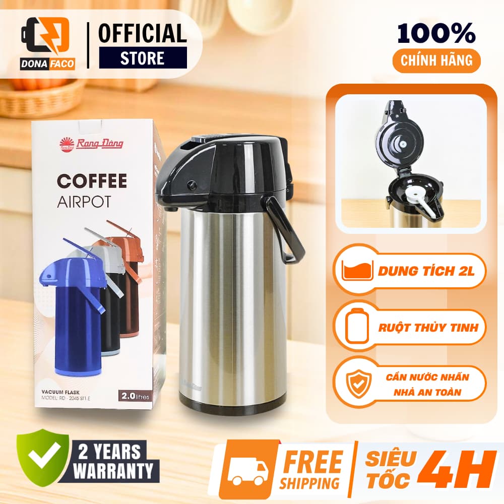 [ CHÍNH HÃNG ] Phích nước có cần bơm Rạng Đông RD-2045 ST1.E inox 2 lít pha trà pha cà phê