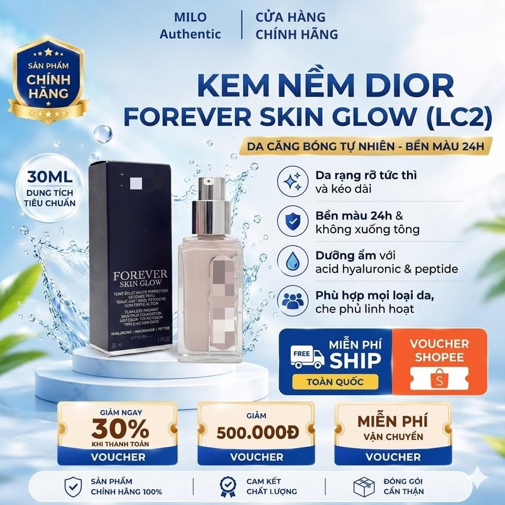 Kem Nền DIOR Forever Skin Glow_30ml - Dưỡng Ẩm, Bền Màu Đến 24H, Căng Bóng Tự Nhiên, Rạng Rỡ Tức Thì
