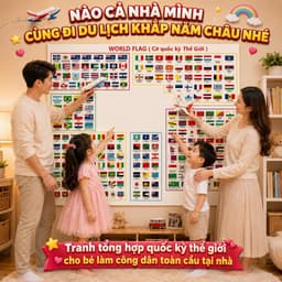 TRANH CỜ QUỐC KỲ THẾ GIỚI SONG NGỮ VIỆT - ANH CHO BÉ | Hơn 200 Lá Cờ Chia Theo 5 Châu| Tranh decal trang trí nhà cử 1