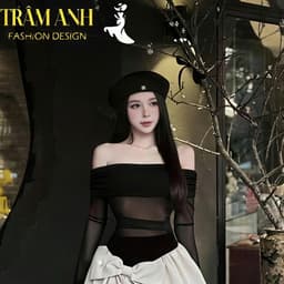 set đồ nữ sang chảnh-áo váy trễ vai tay dài, chân váy xòe cạp cao-đi chơi-đi làm-đi tiệc dễ thương-sang chảnh 5