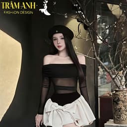 set đồ nữ sang chảnh-áo váy trễ vai tay dài, chân váy xòe cạp cao-đi chơi-đi làm-đi tiệc dễ thương-sang chảnh 7