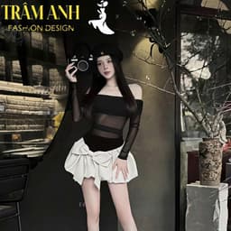 set đồ nữ sang chảnh-áo váy trễ vai tay dài, chân váy xòe cạp cao-đi chơi-đi làm-đi tiệc dễ thương-sang chảnh 3