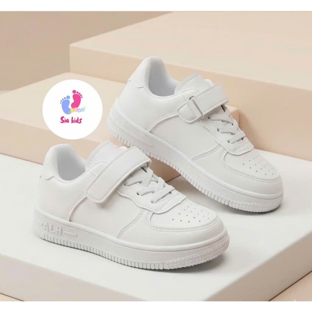 Giày thể thao trẻ em ALH màu trắng cho bé trai bé gái Giày sneaker trẻ em quai dán chống trượt C19