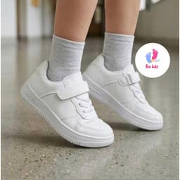Giày thể thao trẻ em ALH màu trắng cho bé trai bé gái Giày sneaker trẻ em quai dán chống trượt C19 3