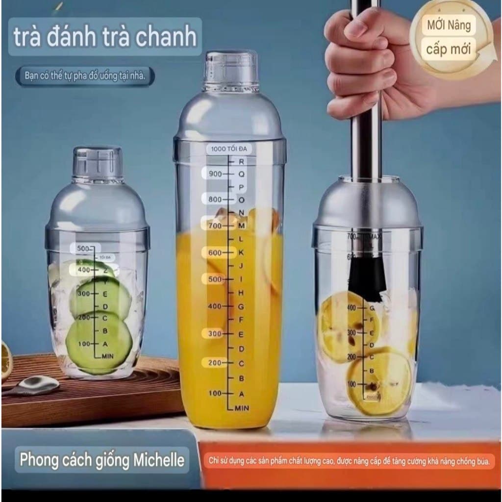 🥤 Bình Shaker Pha Chế Cocktail 350ML 500ML 700ML 1000ML 🍋 Bộ Bình Lắc Cocktail Kèm Chày Dầm Inox Cao Cấp - Homie Store