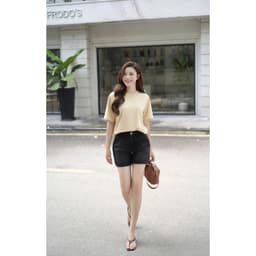Quần short đùi nữ dáng A GENVIET JEANS cạp cap denim dáng suông xếp ly thời trang tôn dáng 9236 5