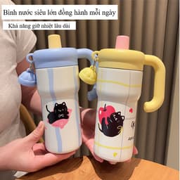 Bình Giữ Nhiệt Mèo Dễ Thương Inox 316 – Dung Tích Lớn, Kèm Ống Hút 1