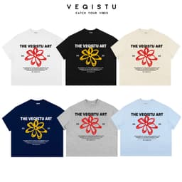 Áo Thun Local Brand VEQISTU" Flower SS25 " Áo Thun Boxy Form Rộng Unisex Cổ Tròn Nam Nữ 250Gsm Cotton 1