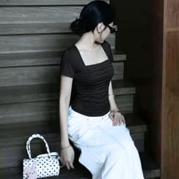 [Có Bigsize 45-85kg] Áo Thun Nữ Cổ Vuông Nhún Eo Tôn Dáng Thun Tăm Mềm Mịn Mặc Hè LIMO MS596 5