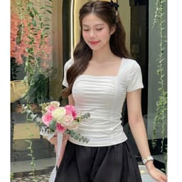 [Có Bigsize 45-85kg] Áo Thun Nữ Cổ Vuông Nhún Eo Tôn Dáng Thun Tăm Mềm Mịn Mặc Hè LIMO MS596 6