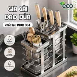 (LOẠI 1) Giá Cài Dao Đũa Nhà Bếp Thép Cacbon Chống Gỉ, Kệ Đựng Dao Kéo Đa Năng Có Khay Hứng Nước 1