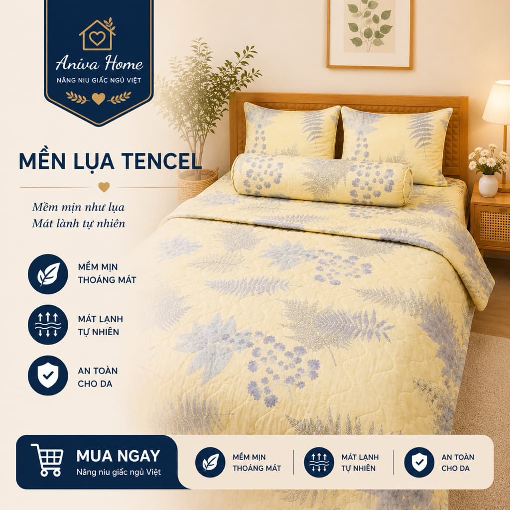 Chăn Lụa Tencel 2m x 2m2 Aniva Home Cao Cấp Mềm Mịn Mát Lạnh Thấm Hút Tốt ✨