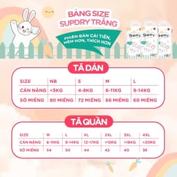 (COMBO 2 BỊCH) Tã Bỉm Dán/Quần Supdry Trắng Siêu Mềm Mịn, Khô Thoáng Cho Bé Size NB/S/M/L/XL/XXL/3XL/4XL 2