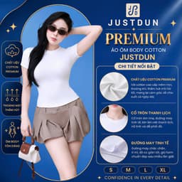 [BẢN PREMIUM] Áo Thun Ôm Body Cổ Tròn Bản Nâng Cấp Chất Thun Cotton Dày Dặn, Thoáng Mát JUSTDUN P1 2