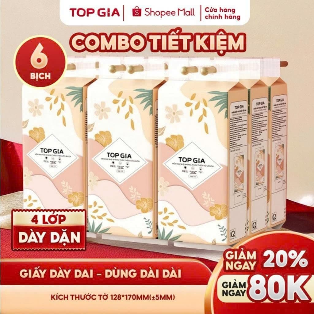 Khăn giấy vệ sinh treo tường Tiểu Hạ TopGia 1000 tờ làm từ bột gỗ thiên nhiên, an toàn, 6 bịch hoặc 10 bịch