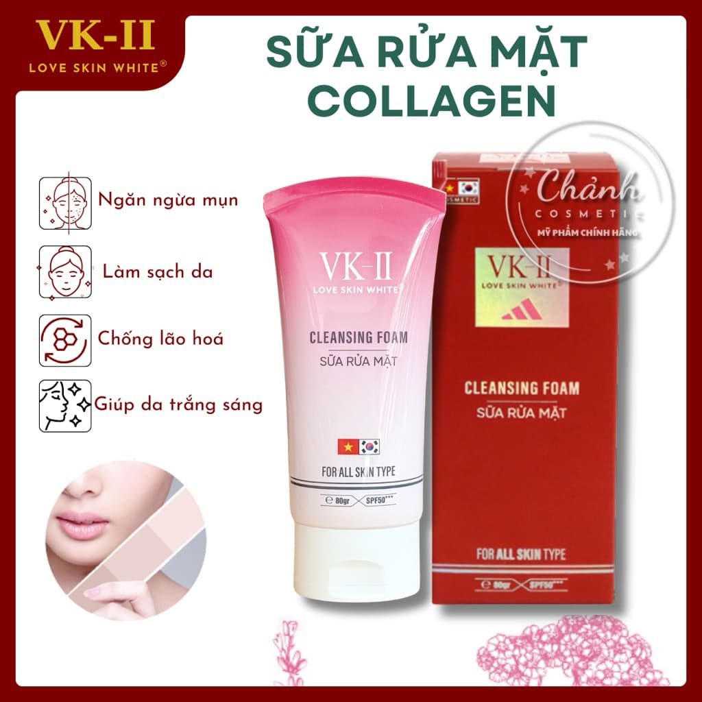 Sữa Rửa Mặt Love Skin White VK-II Ngừa Mụn, Giảm Thâm, Chống Lão Hoá, Giữ Ẩm Cho Da 80ml
