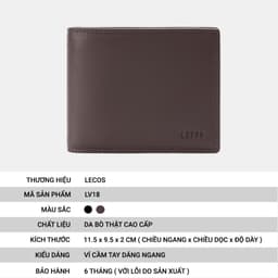 [4-25/9 TẶNG QUÀ TRUNG THU 599K] Ví Da Nam LECOS LV18 Da Bò Thật Nhiều Ngăn Thẻ Nhỏ Gọn Bỏ Túi 3