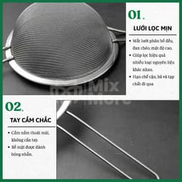 Rây lọc inox lưới mịn nhiều size, rây bột, matcha, rây cháo, sữa, vớt đồ chiên rán,..đa năng Mixmore 4
