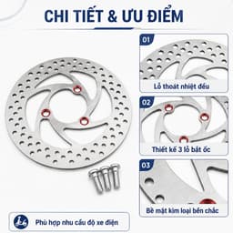 Đĩa xe điện đĩa phay 220mm hàng cao cấp, đĩa phanh xe điện 3 lỗ kèm ốc dày dặn cứng cáp 4