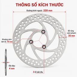 Đĩa xe điện đĩa phay 220mm hàng cao cấp, đĩa phanh xe điện 3 lỗ kèm ốc dày dặn cứng cáp 7
