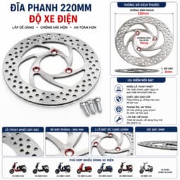 Đĩa xe điện đĩa phay 220mm hàng cao cấp, đĩa phanh xe điện 3 lỗ kèm ốc dày dặn cứng cáp 8