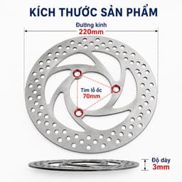 Đĩa xe điện đĩa phay 220mm hàng cao cấp, đĩa phanh xe điện 3 lỗ kèm ốc dày dặn cứng cáp 5