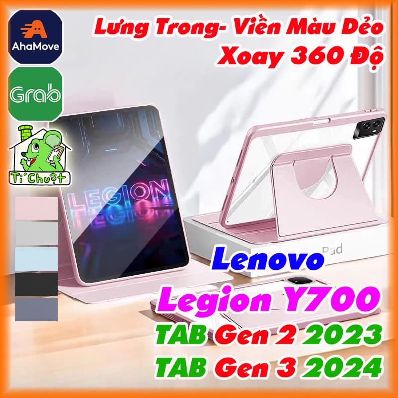 Bao Da MTB Lenovo Legion Y700 TAB Gen 3 8.8" 2024 TB321FU/ Gen 2 8.8 2023 Xoay 360 Độ Lưng Cứng Trong Suốt Viền Dẻo