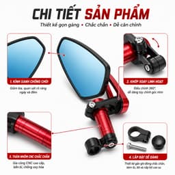 Gương gù xe máy CRG đa màu, gương xe máy CRG nhỏ gọn lắp chân gương tiện lợi 4