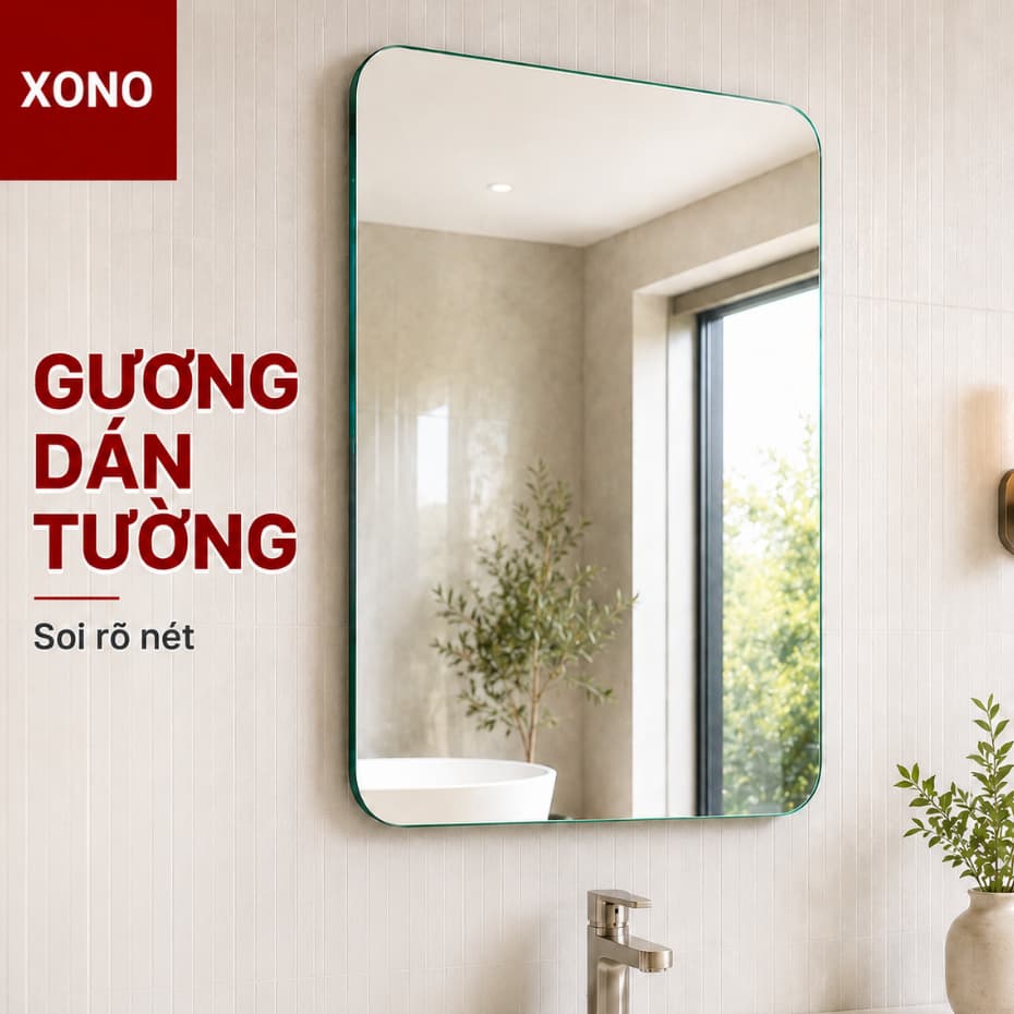 Gương Chữ Nhật Dán Tường 28x48cm, Gương Nhà Tắm – Bàn Trang Điểm Soi Siêu Nét, Dễ Lắp Đặt, Tặng Keo Dán Không Cần Khoan