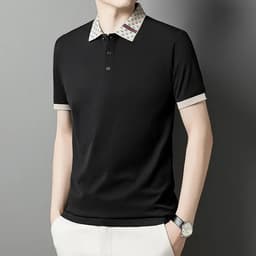 Áo thun nam viền sọc cổ C áo polo sọc vàng  màu đỏ vải mềm chất mịn hàng chuẩn đẹp 6