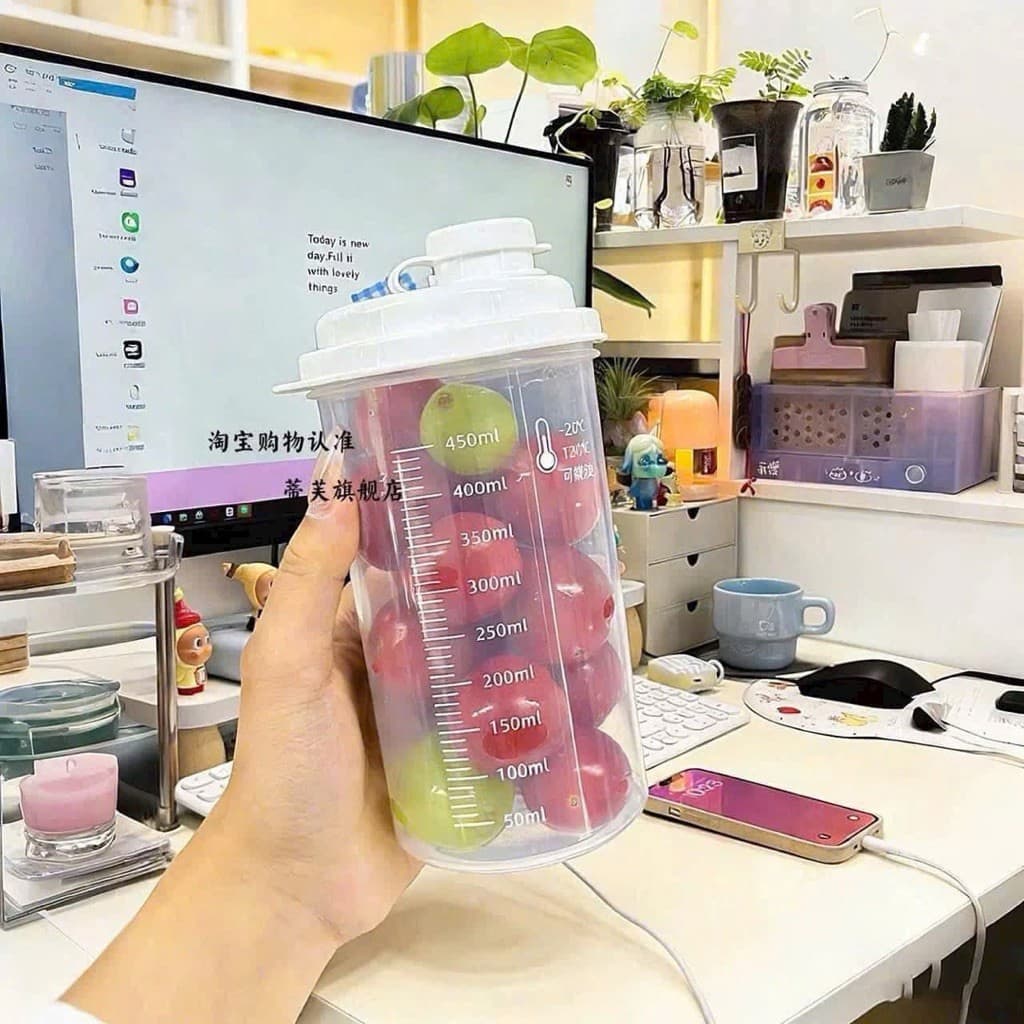 Set 3 Bình Nhựa Có Chia Vạch 450ml, Bình Đựng Nước Cold Brew, Nước Ép, Hũ Đựng Đồ Đa Năng Tiện Lợi