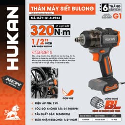 Máy siết bulong pin HUKAN G1-BLP324 và G1-BL0320, Lực siết 320Nm, Đầu bulong 2 trong 1 đa năng, Không chổi than 1