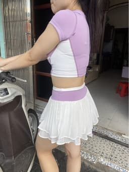 Đồ Tập Pickleball Nữ UYNSPORTY Áo Croptop Tay Ngắn Phối Màu, Chân Váy Mini, Bộ Đồ Pickleball Nữ 4