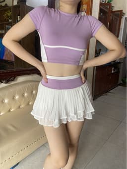 Đồ Tập Pickleball Nữ UYNSPORTY Áo Croptop Tay Ngắn Phối Màu, Chân Váy Mini, Bộ Đồ Pickleball Nữ 5
