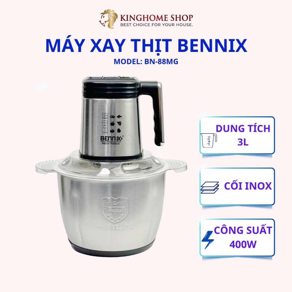 Máy Xay Thịt Làm Ruốc Cối Inox 3L Bennix BN-88MG, Máy Xay Rau Củ Thịt Cá Đa Năng Công Suất 400W