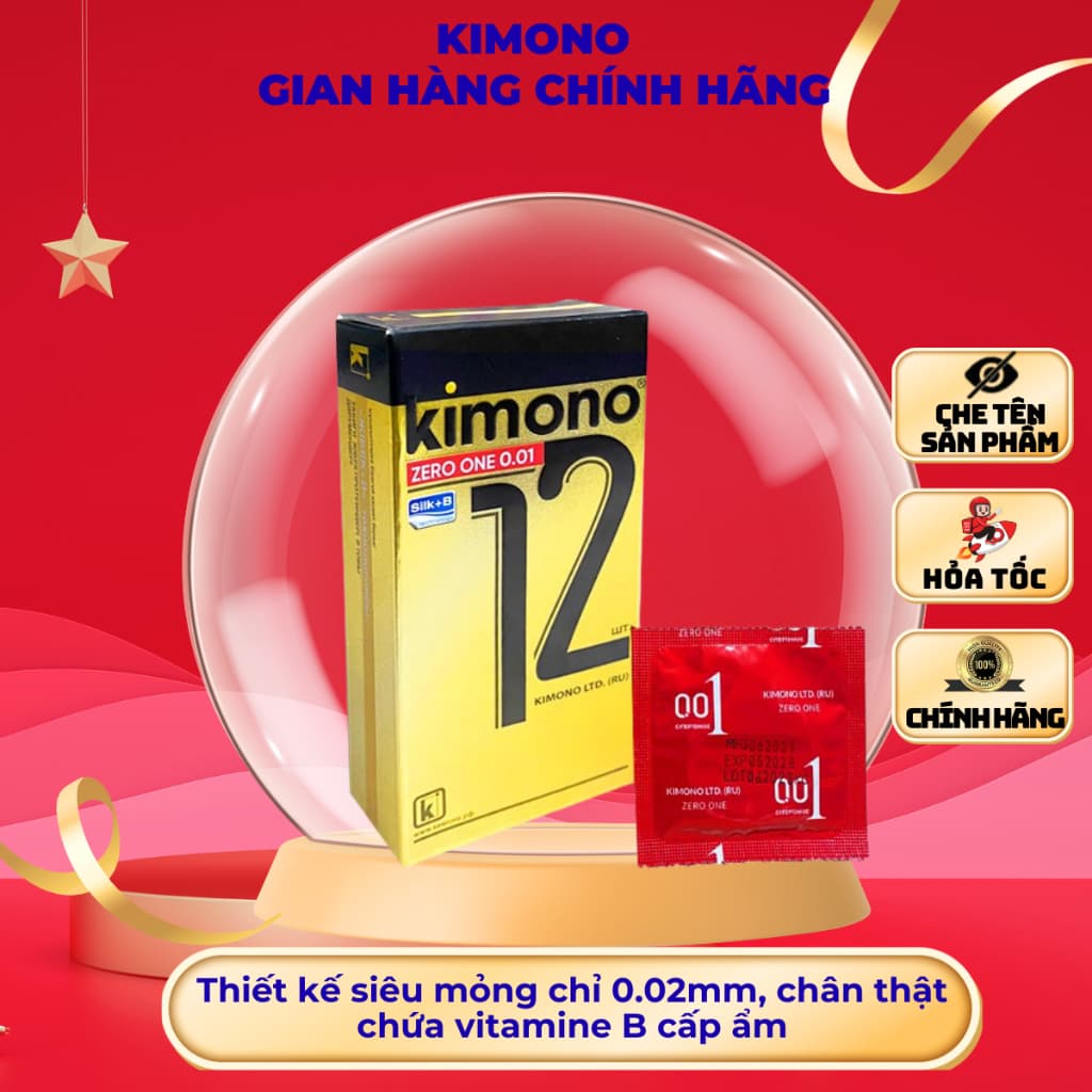 Bao Cao Su Kimono Siêu Mỏng 0.01 – Cảm Giác Chân Thật, Truyền Nhiệt Nhanh, Chứa Vitamine B Cấp Ẩm