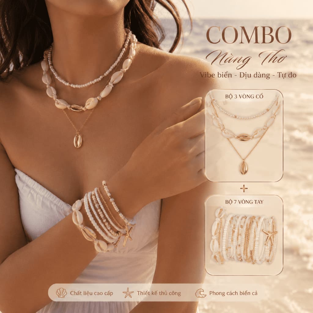 Combo 7 vòng tay + 3 vòng cổ layer vintage retro - Phụ Kiện Xinh Ocean Charm
