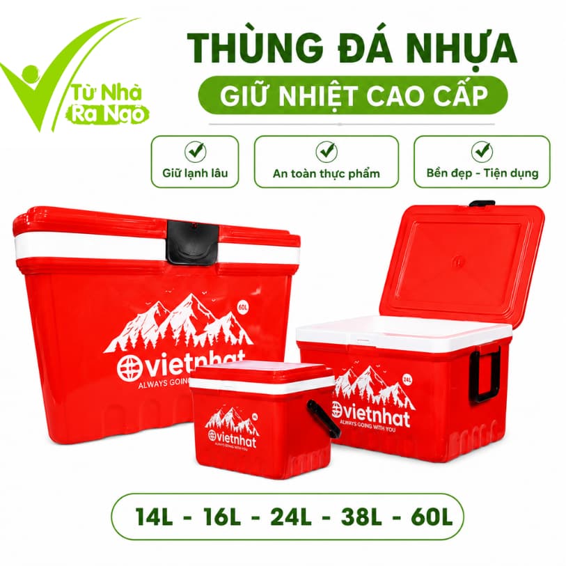 Phích Đá Giữ Nhiệt Việt Nhật Có Van Xả Quai Xách GD231 - Thùng Giữ Đá Giữ Lạnh Việt Nhật Đi Dã Ngoại