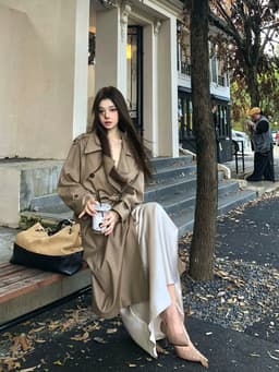 Áo Khoác Măng Tô Dáng Dài Cổ Vest Thắt Đai Eo Thanh Lịch Phong Cách Hàn Quốc Mặc Đi Làm Đi Chơi Đi Hẹn Hò Chali AZ809 6