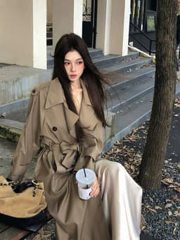 Áo Khoác Măng Tô Dáng Dài Cổ Vest Thắt Đai Eo Thanh Lịch Phong Cách Hàn Quốc Mặc Đi Làm Đi Chơi Đi Hẹn Hò Chali AZ809 3