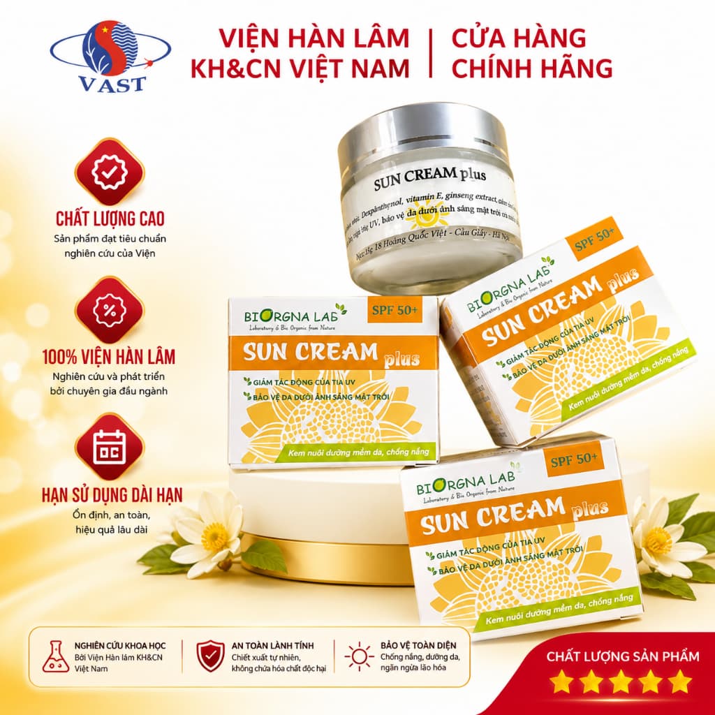 Kem chống nắng Sun Cream Plus 50g - Cho mặt và body nâng tone trắng da - Sản phẩm của Viện Hàn Lâm KH&CN Việt Nam