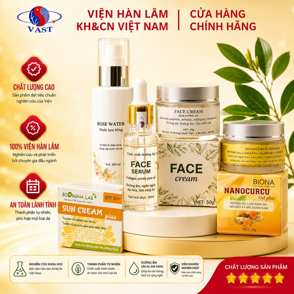 Combo skincare chăm sóc da mặt  dưỡng ẩm trắng da - Sản Phẩm Viện Hàn Lâm KH&CN Việt Nam 5 món
