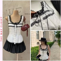 𝑨𝒏𝒏 𝑺𝒕𝒖𝒅𝒊𝒐  [SẴN] 𝐖𝐆𝐖𝐄/ Áo Kiểu Nữ Sát Nách Cổ Vuông Viền Ren 9248 Phối Nơ Khuy Dọc Xếp Ly Form Ôm Tiểu Thư 1