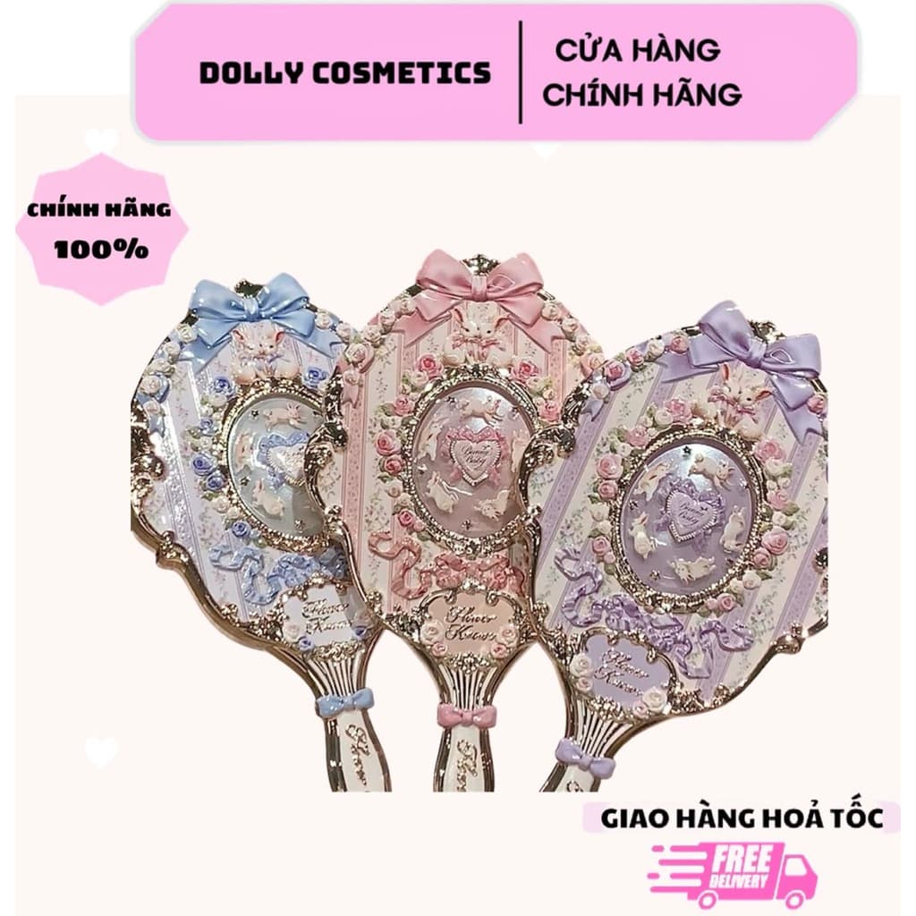 [HÀNG SẴN HOẢ TỐC] Gương trang điểm cầm tay Flower Knows Bunny Garden thiết kế tinh tế