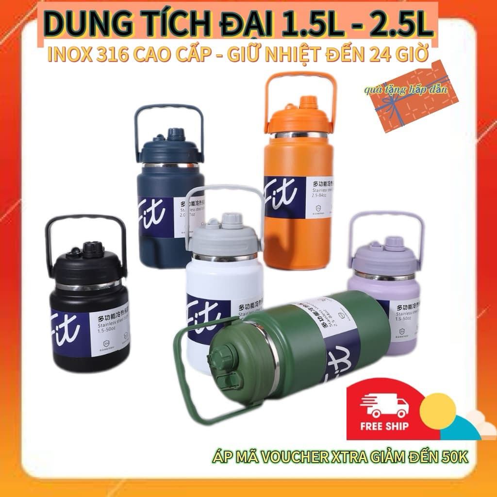 Bình Giữ Nhiệt 2.5L – 2L – 1.5L  Inox 316  Cao Cấp FIT Bình Đựng Nước Giữ Nhiệt Khổng Lồ Cho Dân Thể Thao Tài Xế