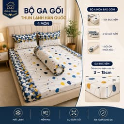 Bộ Ga Gối Thun Lạnh Hàn Quốc 4 Món Aniva Home | Ga Bọc Nệm Co Giãn 4 Chiều Cho Nệm 3-15cm | Kèm Gối Ôm Khóa Kéo 2