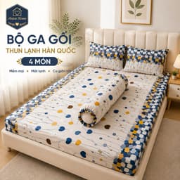 Bộ Ga Gối Thun Lạnh Hàn Quốc 4 Món Aniva Home | Ga Bọc Nệm Co Giãn 4 Chiều Cho Nệm 3-15cm | Kèm Gối Ôm Khóa Kéo 1