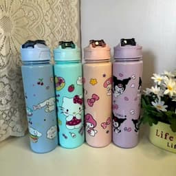 Bình Nước Cho Bé 400ml Có Ống Hút Chống Tràn Họa Tiết Hoạt Hình Dễ Thương Cốc Uống Nước Trẻ Em 6