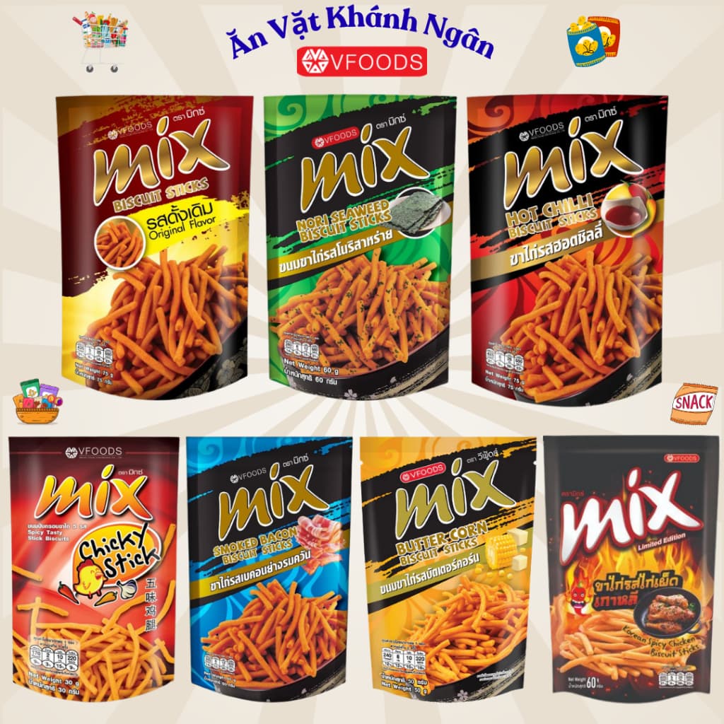 Combo Snack Tăm Que Cay Thái Lan MIX Vfoods - HÀNG CHÍNH HÃNG